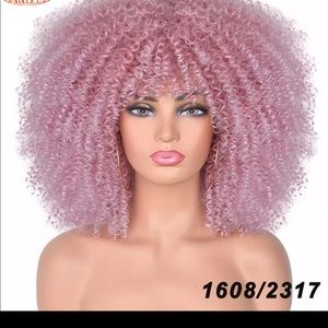 pink short 14 inch curly wig